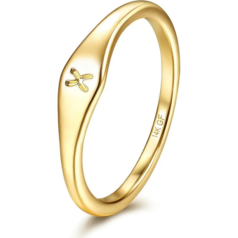 14 Karat Plated Gold Filled Initial Band Dainty Stacking Rings