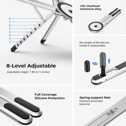 📱💻 2-in-1 Magnetic Phone & Laptop Stand – Foldable Aluminum Alloy Desk Mount ✨