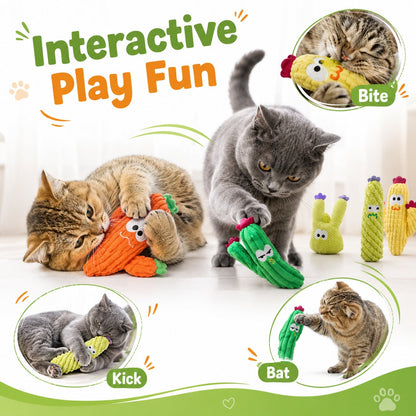🌵 5 Pack Organic Catnip Cactus Cat Toys | Soft Plush Chew Toys for Indoor Kittens & Adult Cats! 🐱