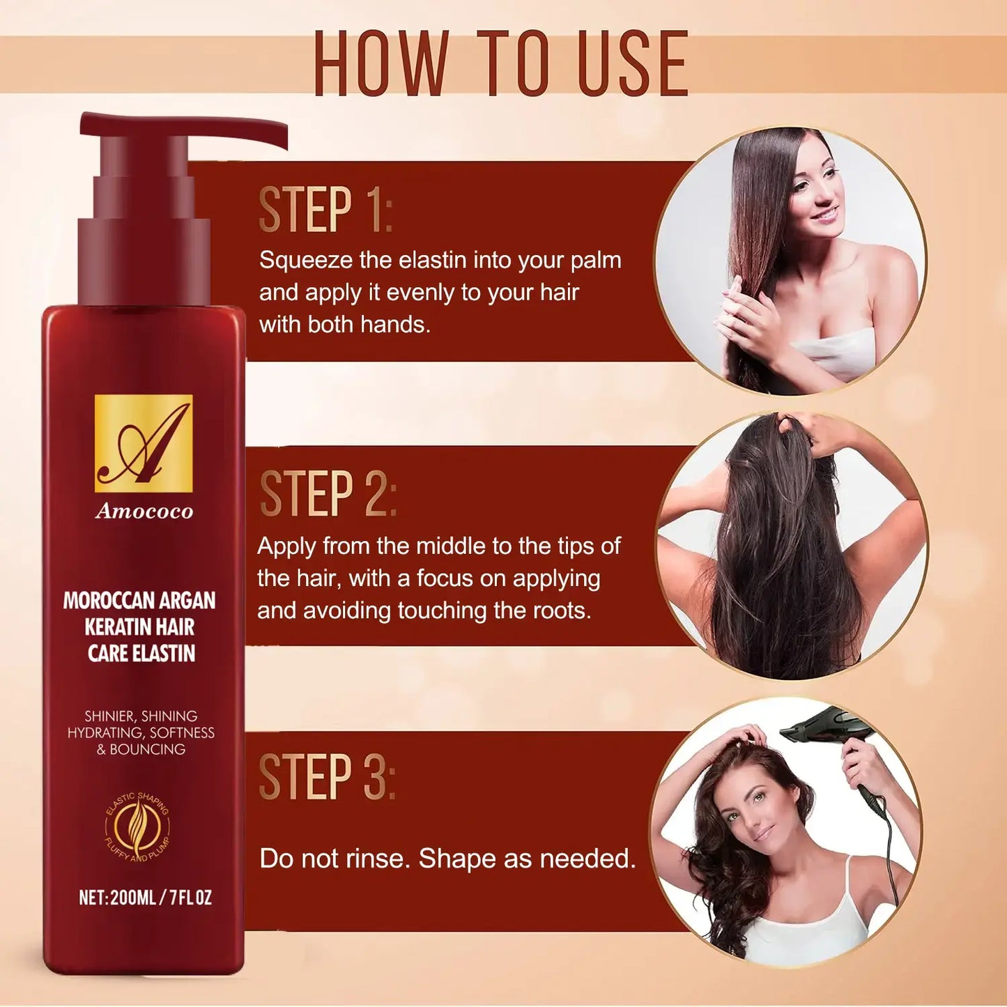 Moroccan Argan Keratin Hair Care Elastin 200ml - Deep Moisturizing & Shaping Formula for Curly Hair, Prevents Frizz, Repairs Dryness