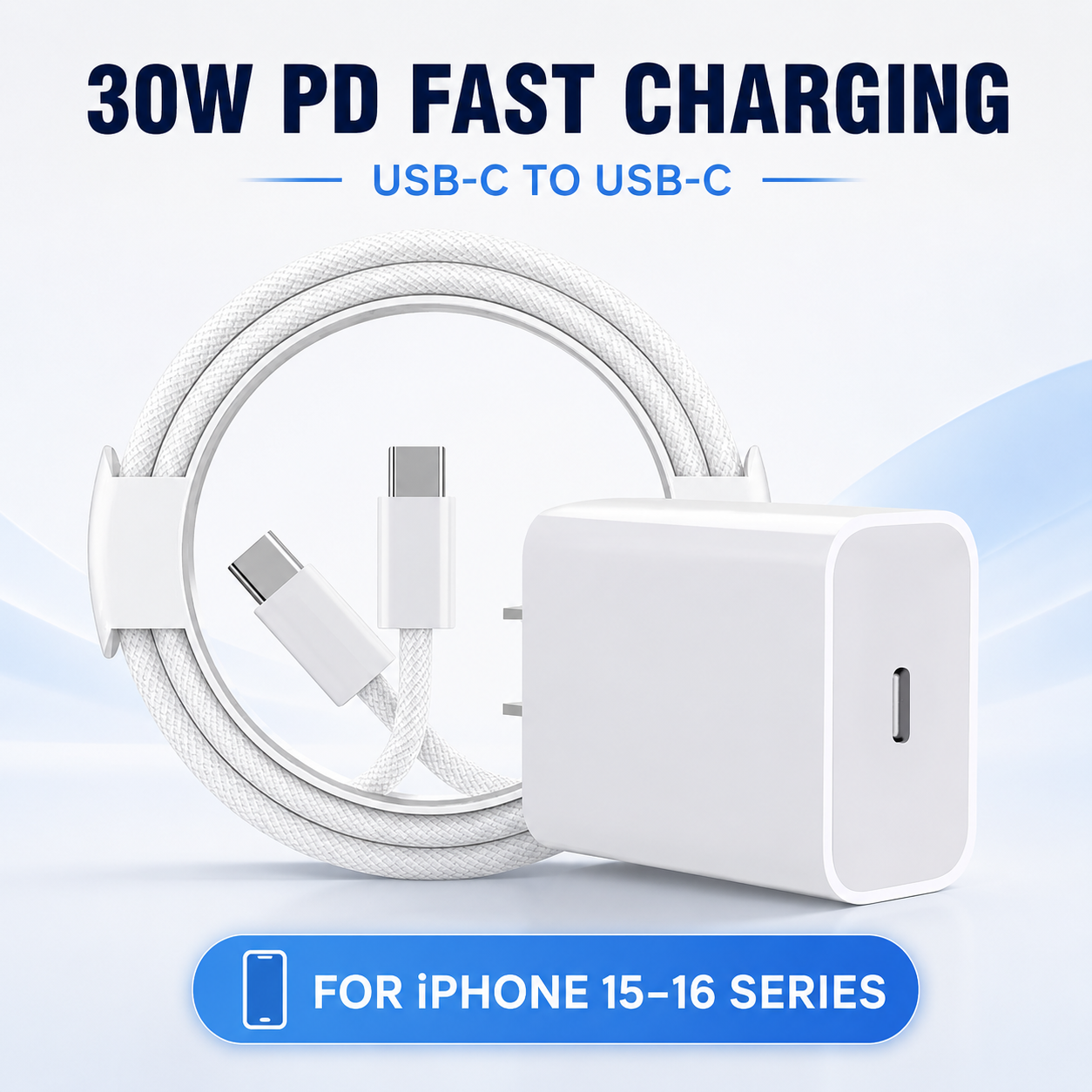 20W PD USB-C Fast Charger & 4.92 FT Cable for iPhone