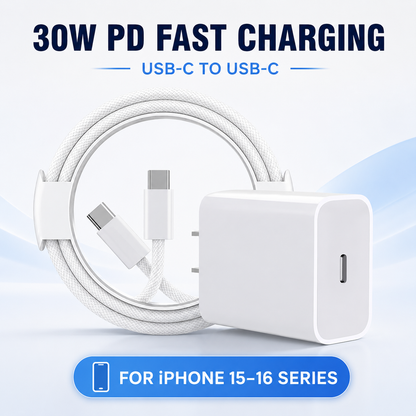 20W PD USB-C Fast Charger & 4.92 FT Cable for iPhone