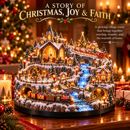 Lighted Animated Christmas Village with Train, Reindeer Sleigh & Waterfall ✨