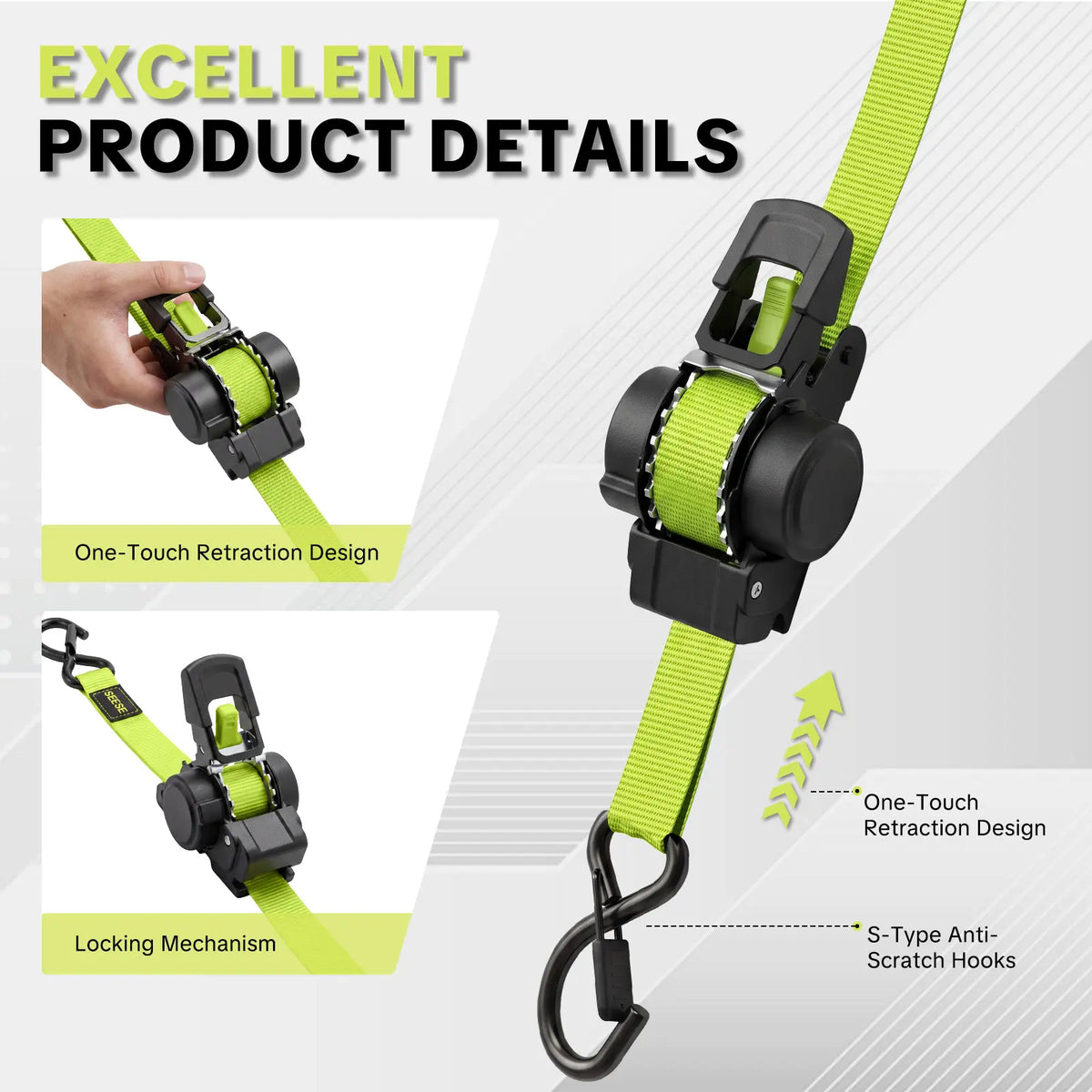 Sturdy Retractable Ratchet Straps  1'x 11 ft-1550 LB Break Strength Cargo Straps for Moving Appliances, Lawn Equipment, Motorcycle Green ,Halloween gifts