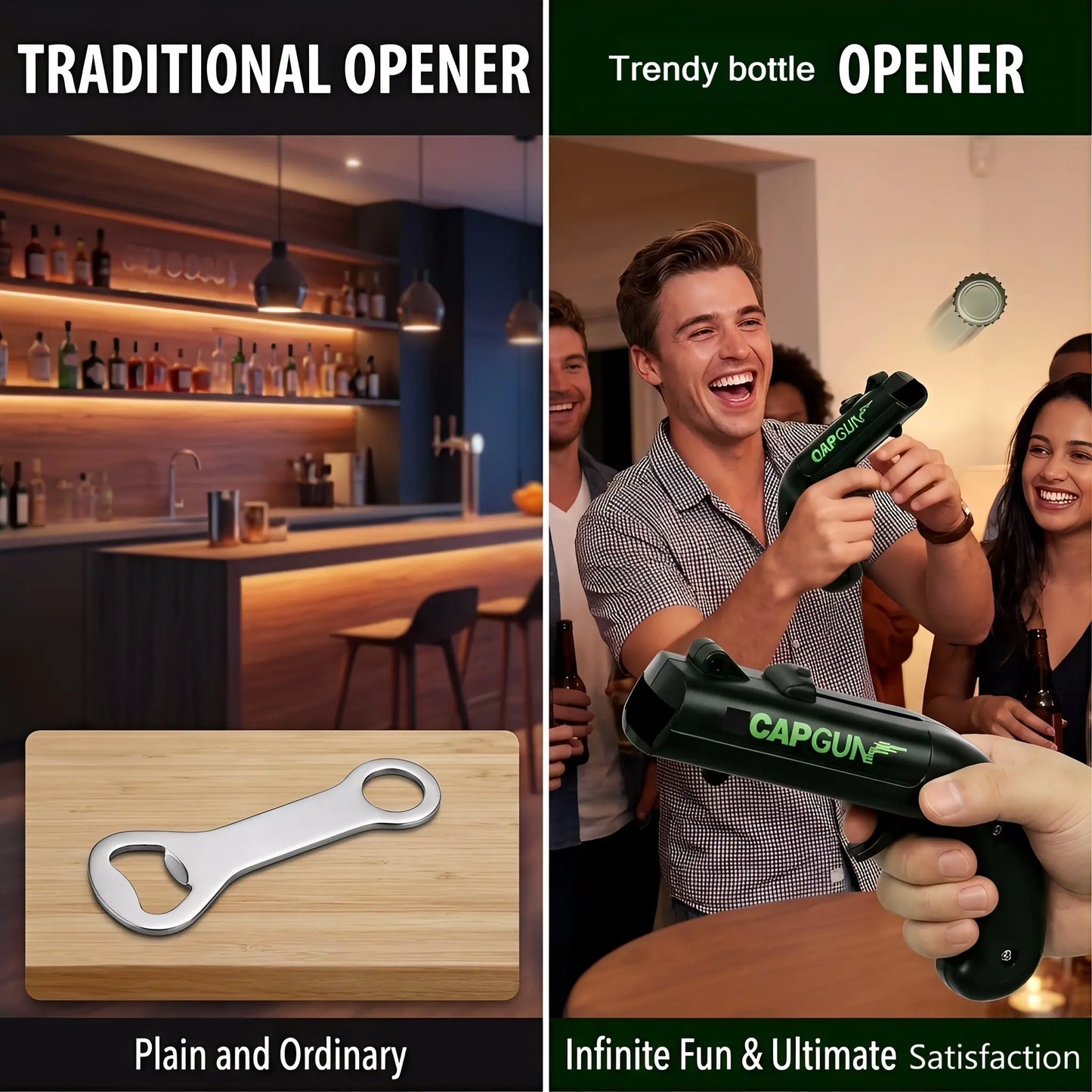 2 PCS Stainless Steel & ABS Plastic Spring Mechanism Bottle Opener