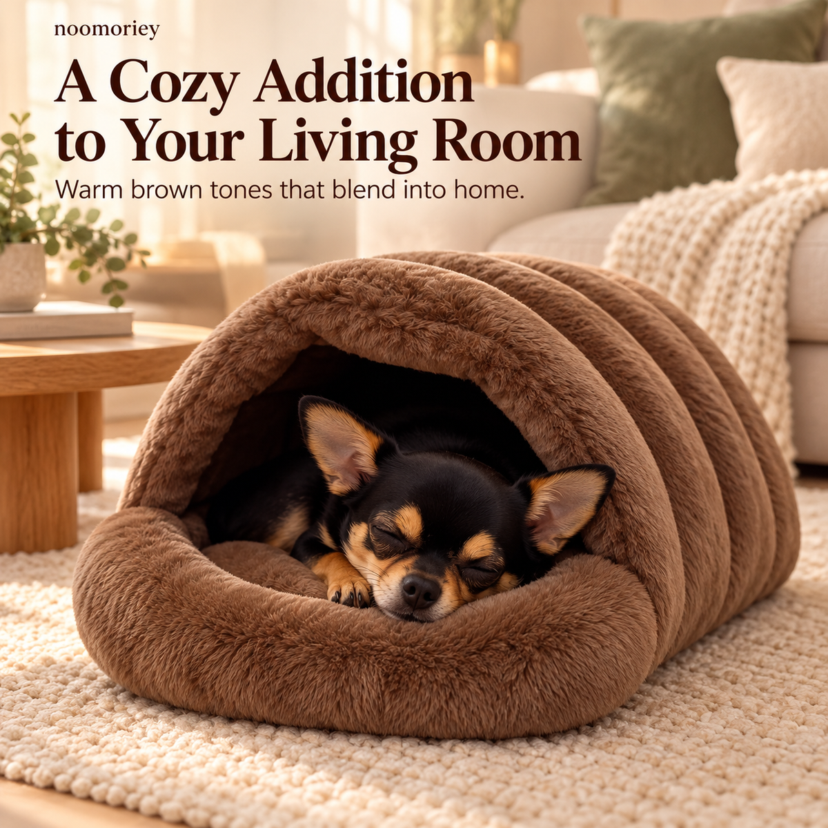🐾 Cozy Plush Pet Cave Bed – Semi-Enclosed Hideaway with Padded Rim for Dogs & Cats