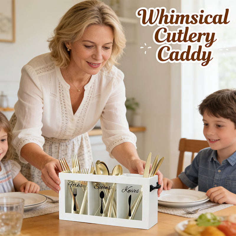 Buy 2 Free Shipping 🌟🍴Wooden Flatware Caddy Organizer – 12"x3.25"x6" Cutlery Holder for Forks, Spoons & Knives, Kitchen Utensil Bin