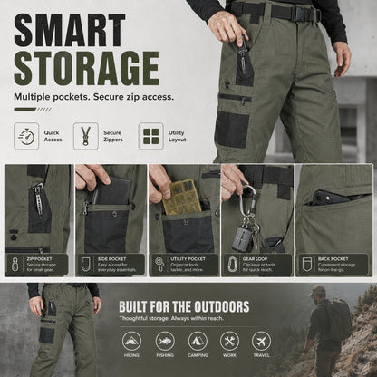 🔥Buy 2 Free Shipping👖Men's Solid Color Camouflage Printed Pocket Zipper Waterproof Tactical Work Pants