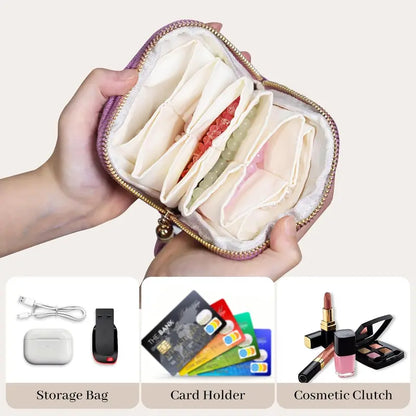Travel Jewelry Bag Portable Organizer with 5 Compartments Velvet Satin Lining Tassel Zipper