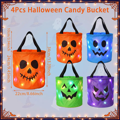 🎃 Halloween Candy Bucket with LED Lights Non Woven Gift Bags Trick or Treat Bags Pumpkin Candy Bags Reusable Tote Bags 👻