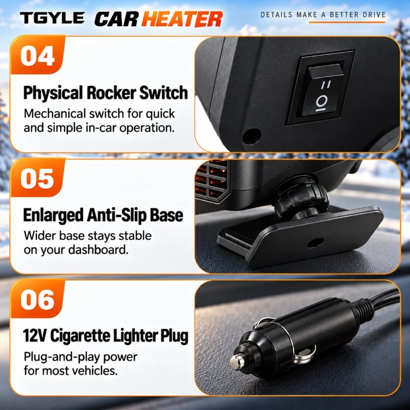🔥HOT SALE🔥Portable Car Heater Defroster with 360-Degree Rotating Base