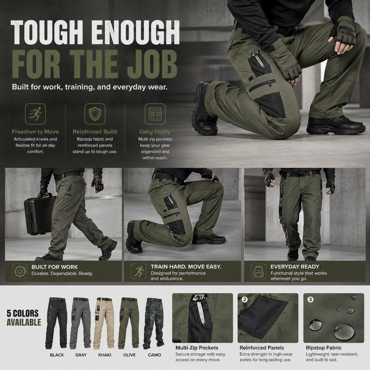 🔥Buy 2 Free Shipping👖Men's Solid Color Camouflage Printed Pocket Zipper Waterproof Tactical Work Pants