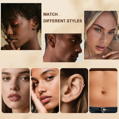 316L medical-grade titanium steel 18G 1.0mm Horseshoe Nose Hoop Internally Threaded Gems Nose Ring
