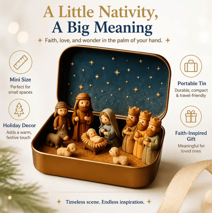 ✝️Religious Pocket-Size Mini Nativity Scene Set with Storage Box