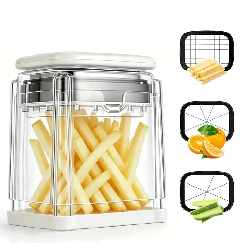 🔥Fingersafe French Fry Cutter – Stainless Steel Potato Slicer with Detachable Interchangeable Blades