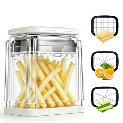 🔥Fingersafe French Fry Cutter – Stainless Steel Potato Slicer with Detachable Interchangeable Blades