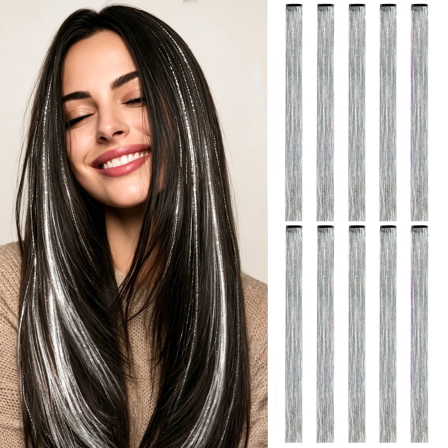 2 PCS Colored Hair Extensions 20Inch Straight Color Clip in Hair Extension Rainbow Party Highlights Synthetic Hairpiece