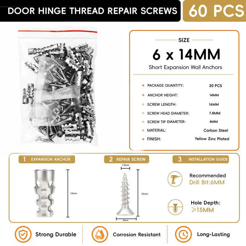 6*14mm Door Hinge Thread Repair Screws