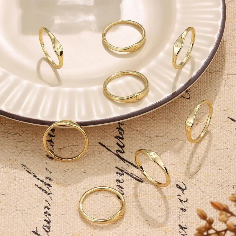 14 Karat Plated Gold Filled Initial Band Dainty Stacking Rings