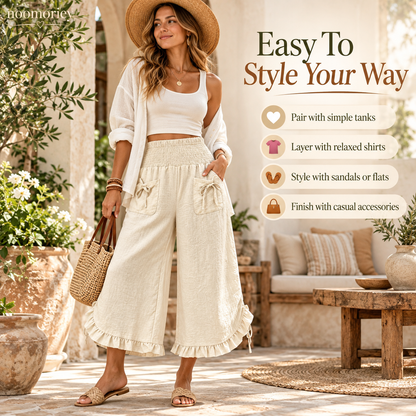 🌿 Boho Breeze Wide-Leg Ruffle Pants