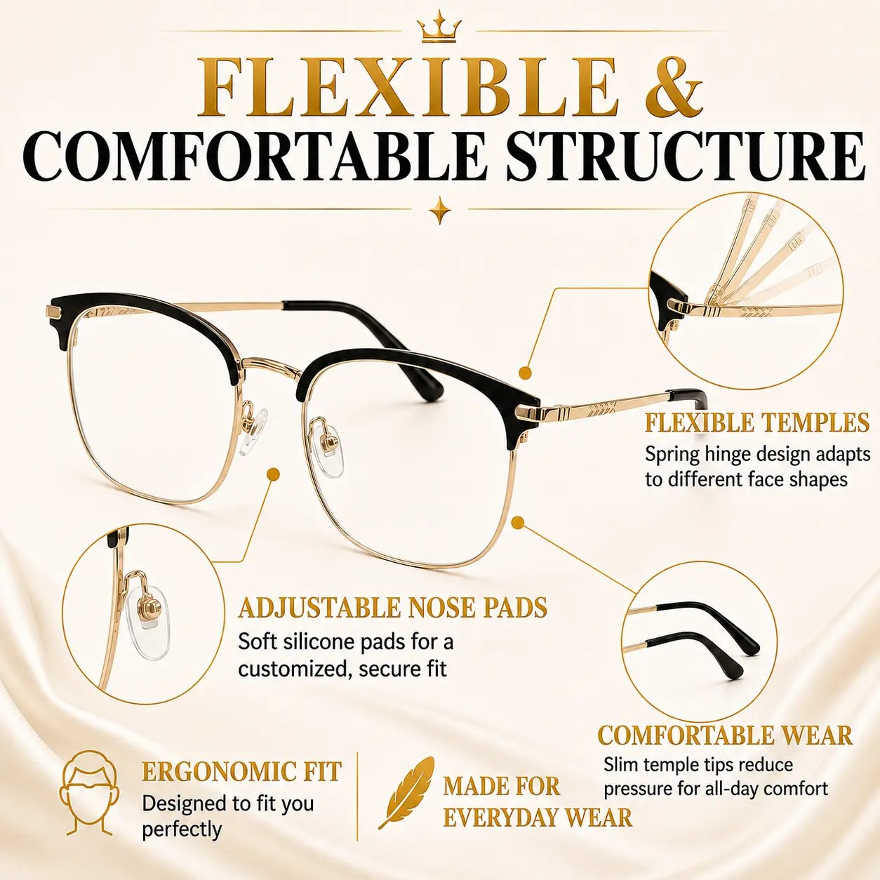 Photochromic Reading Eyewear - Unisex Square Browline Alloy Frame with UV Protection