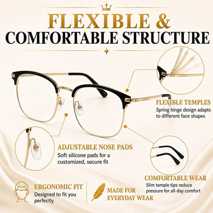 Photochromic Reading Eyewear - Unisex Square Browline Alloy Frame with UV Protection