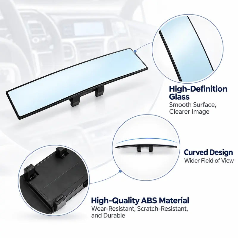 🚗 Wide Angle Rear View Mirror – 12' Anti-Glare Panoramic Clip-On Car Mirror