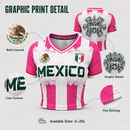Mexico Pink Crop Jersey – Women's Aztec Soccer Top with National Flag Graphic