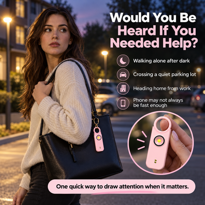 Personal safety alarm forwomen: features a high-decibel siren and strobe light;keychain design; helps protectbelongings and prevent loss.