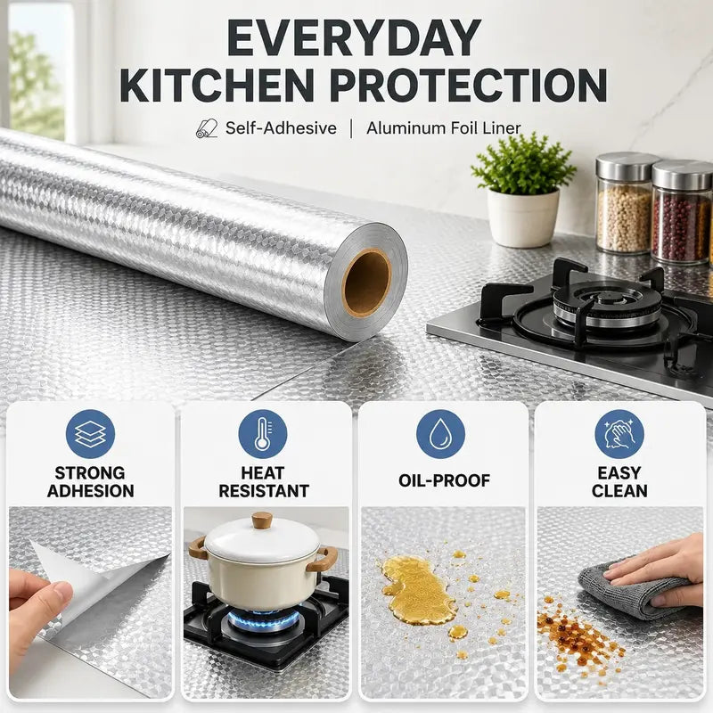 🔥Kitchen Wallpaper Oil Proof Sticker Aluminum Foil Backsplash Self
