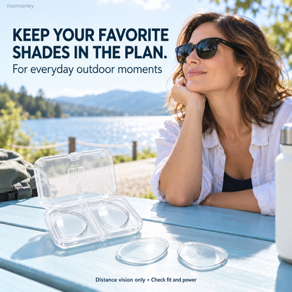 Reusable Stick-On Distance Lenses for Sunglasses – Water-Activated, No Glue & Easy to Remove