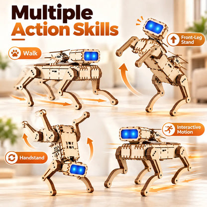 🤖 Wooden Smart Robot Dog [Voice & Remote Control] - STEM Building Kit for Kids!