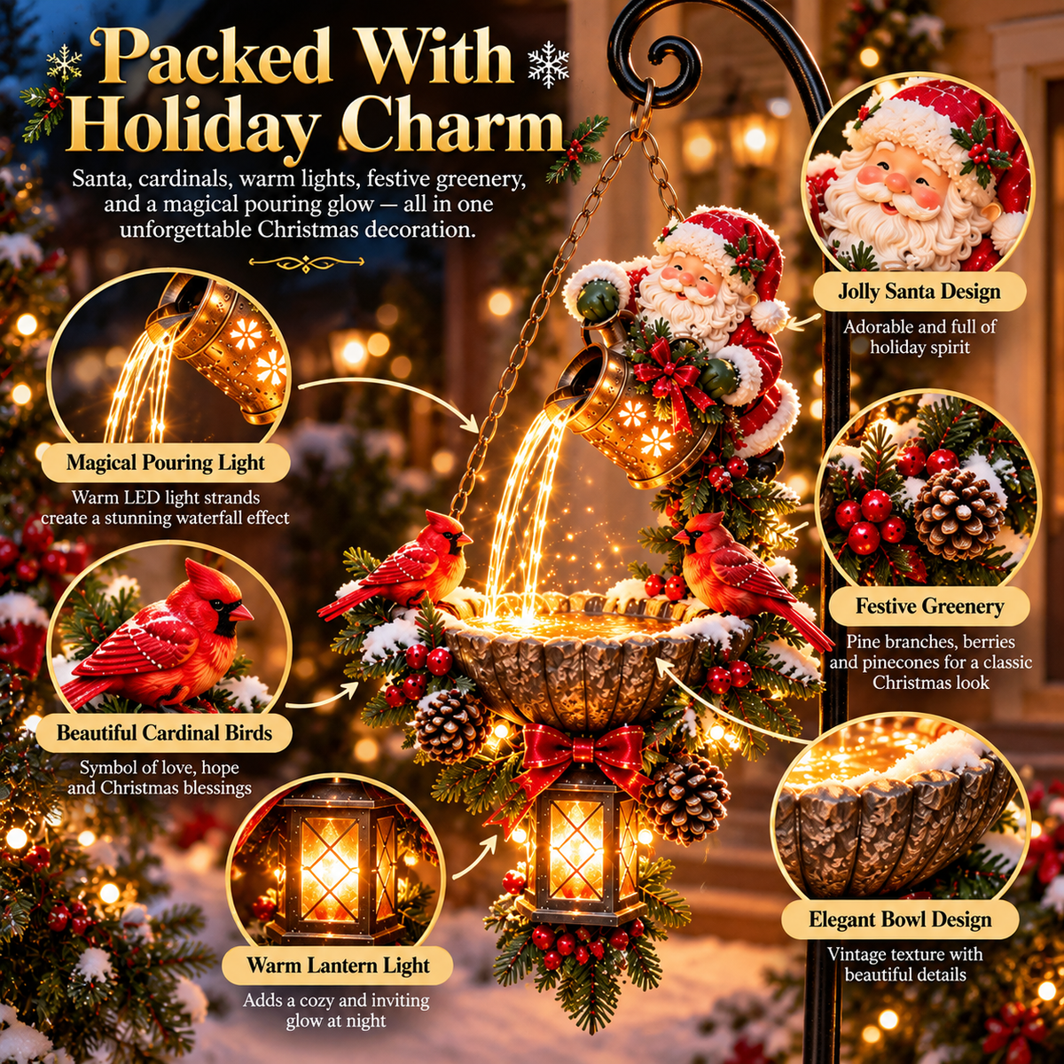 🔥Last Day 50% OFF-🎄 Santa’s Magical Light Pour – Cardinal Christmas Hanging Garden Lantern