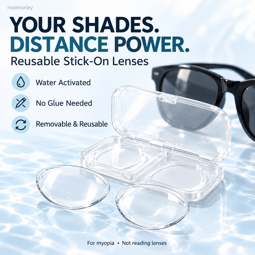 Reusable Stick-On Distance Lenses for Sunglasses – Water-Activated, No Glue & Easy to Remove