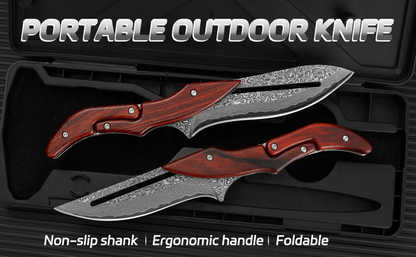 🔥Limited Time Discount 💥Artisan Wood Series: Unique Swing-Lock Folding Knife with Damascus-Style Blade🔪