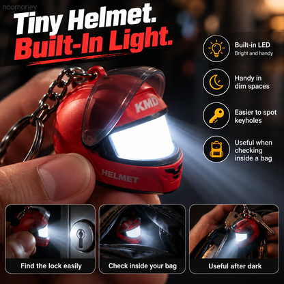🏍️ Mini Motorcycle Helmet LED Keychain – Light-Up Rider Charm for Keys, Bags & Gifts