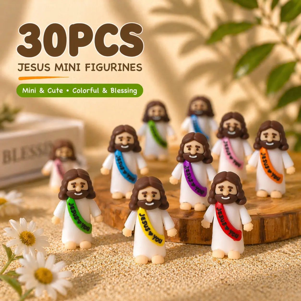 30 Pcs Colorful Mini Jesus Rubber Figurines