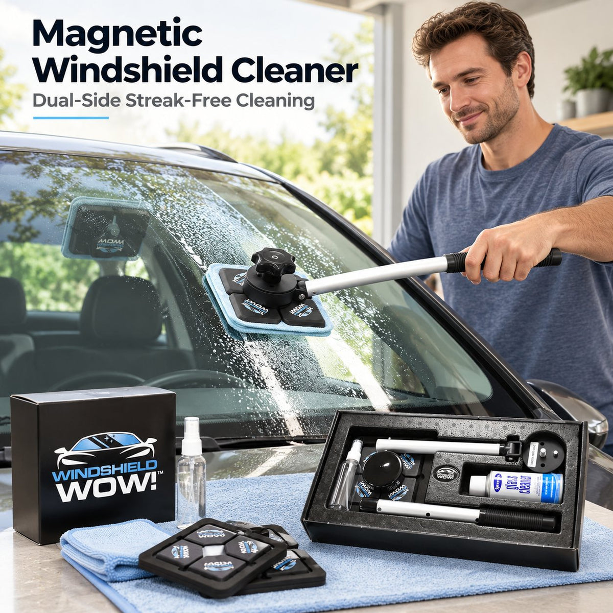 Dual Magnetic Car Windshield Cleaner | Streak-Free Auto Glass Cleaning Kit