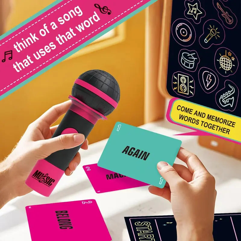 🎤 Grab The Mic! Karaoke Party Game Perfect for Non-Singers | Foam Mic, 125 Word Cards, Game Board & Tokens Included