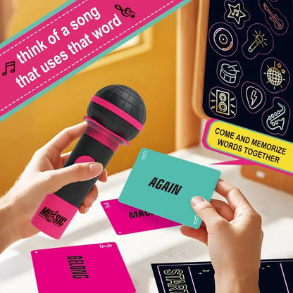 🎤 Grab The Mic! Karaoke Party Game Perfect for Non-Singers | Foam Mic, 125 Word Cards, Game Board & Tokens Included