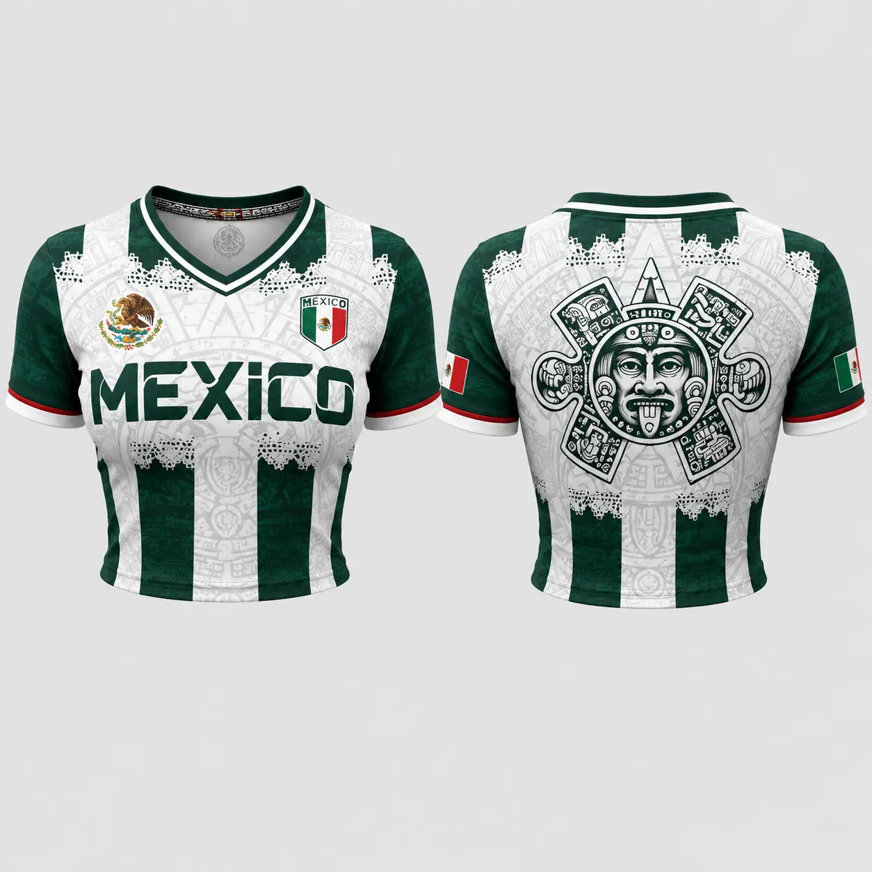Mexico Pink Crop Jersey – Women's Aztec Soccer Top with National Flag Graphic