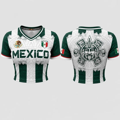 Mexico Pink Crop Jersey – Women's Aztec Soccer Top with National Flag Graphic
