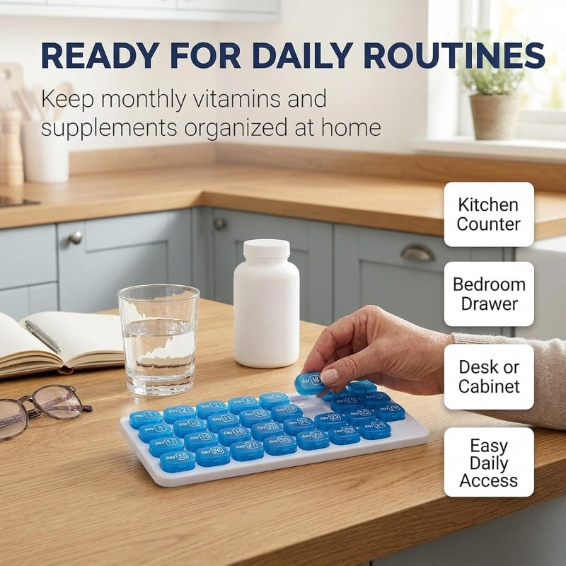 31-Day Pill Organizer Tray – Monthly Medication & Vitamin Tracker for Daily Wellness