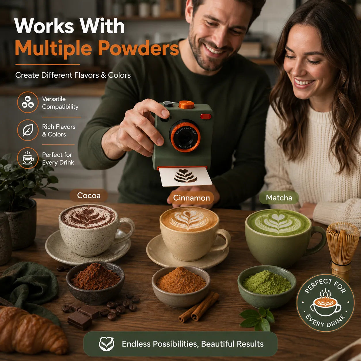 ☕📸 One-Touch Latte Art Camera – 3D Coffee Stencil Printer Kit for Custom Drink Designs ✨