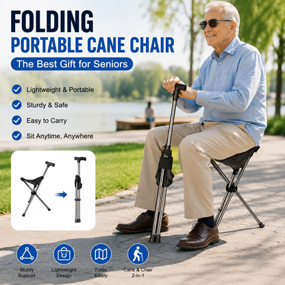 Free shipping//Ultra Light Folding Cane Seat, Compact 2-in-1 Walking Stick Chair, Perfect Gift for Seniors, Travel & Daily Rest Use