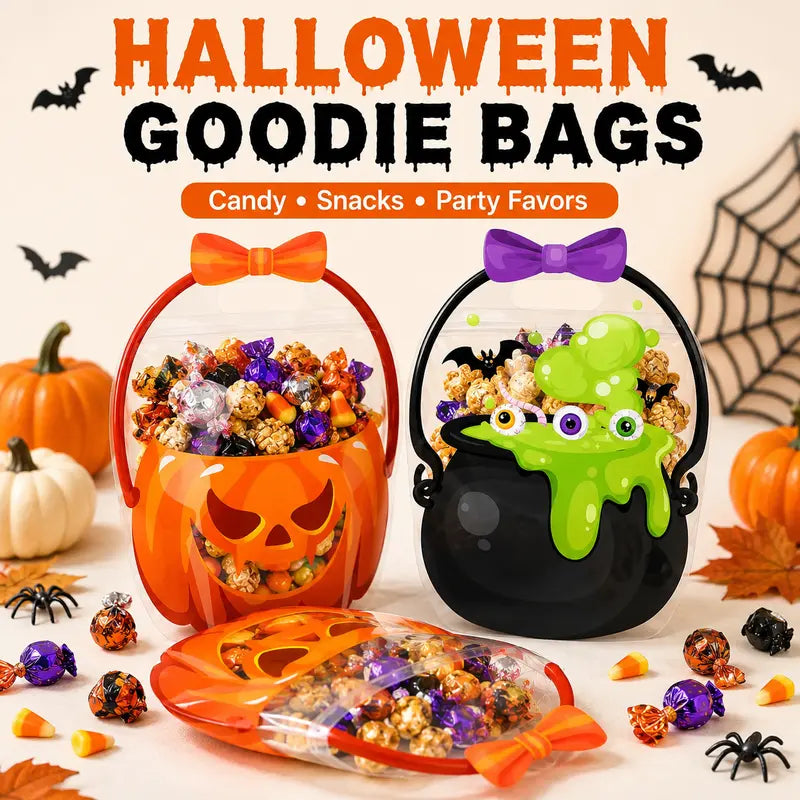 🎃 Halloween Treat Bags with Handles – Pumpkin & Witch Cauldron Goodie Bags for Kids, Candy & Party Favors