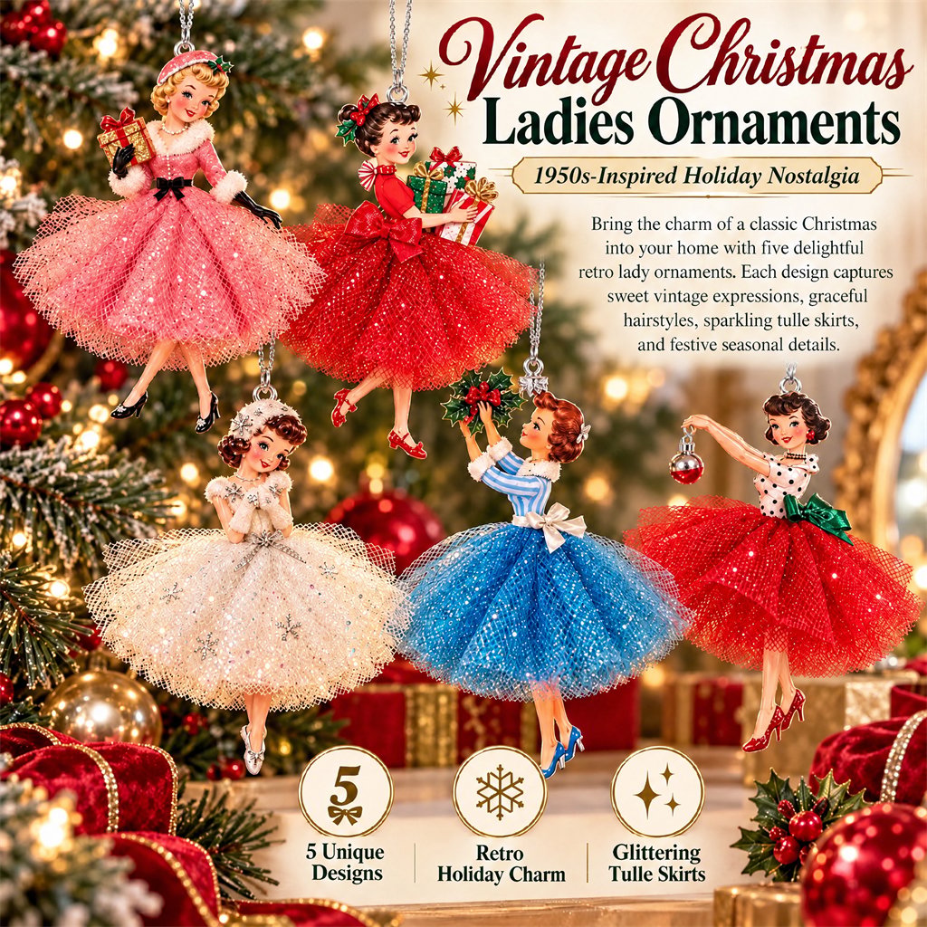 🎄 Vintage Christmas Lady Ornaments – Bring Back the Magic of the 1950s ✨