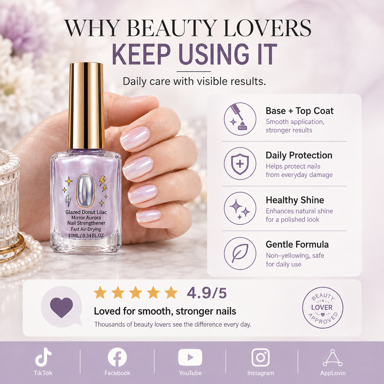 💅 40% OFF !! ⏰ Lilac Glossy Nail Strengthener – Strengthen Weak Nails & Restore Natural Shine — Devareon®