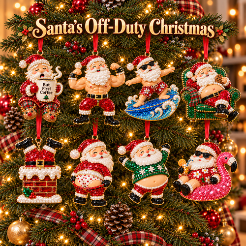 🎅 Santa’s Off-Duty Christmas Ornaments – 8 Funny Holiday Keepsake Designs💪🏄