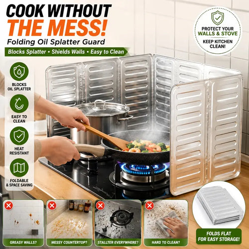 🔥🍳Foldable aluminum foil splatter shield✨ - 👩‍🍳add a protective barrier to your cooking area!🛡️